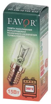 Лампа накаливания E14/T25, 15Вт, 90лм, для холодильников, Favor РН 230-15 для печей (Б0038882)