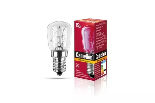 Лампа накаливания E14 трубка/T26, 15Вт, 105лм, Camelion 15/P/CL/E14 (12116)