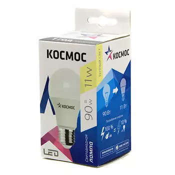 Лампа светодиодная E27 груша/A60, 11Вт, 3000K / теплый свет, КОСМОС (LkecLED11wA60E2730)
