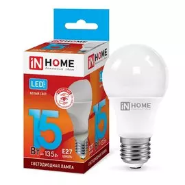 Лампа светодиодная E27 груша/A60, 15Вт, 4000K / белый, 1350лм, IN HOME 4690612020273 LED-A60-VC (4690612020273)