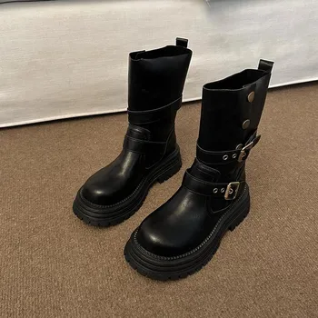 Maillard platform Martin boots women s autumn and winter new belt buckle western short boots small slim medium boots 35