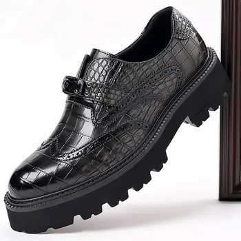 2025 Men s Platform Loafers Shoes Fashion Casual Slip-On Thick Sole Breathable Dress Shoes Comfortable Walking Shoes for Men 38 жёлтый