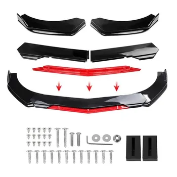 Sharp Gloss Black Red Tongue Передний бампер Губа Подбородок Спойлер Разделитель Диффузор Комплект кузова Отделка Защитный кожух воздухозаборника Универсальный Большинство автомобилей