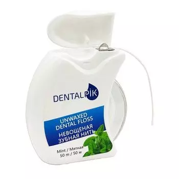 Нить зубная мятная Dentalpik Floss Mint Unwaxed не вощеная 50 м