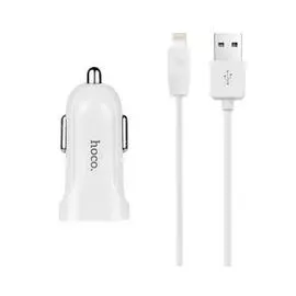 Автомобильный блок питания Hoco Z2 USB+кабель (USB) на (Lightning) 1m/1.5A (белый)