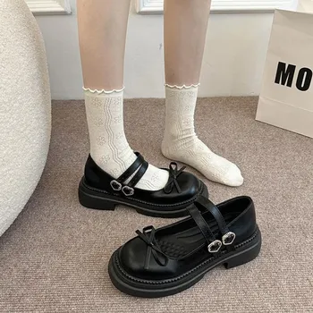 Small leather shoes women s new summer retro platform college style Mary Jane single shoes with skirt round head 35