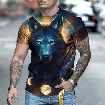 Новая летняя мужская модная футболка с принтом Fierce Wolves, мужская футболка, топ XS чёрный