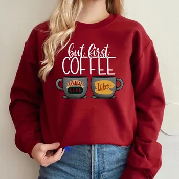 But First Coffee Gilmore Girls Толстовка Luke s Dinner Пуловер Central Perk Friends Tv Show Толстовки с капюшоном Толстовки Coffee Lover L темно-синий