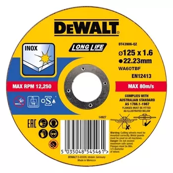 круг отрезной DEWALT по металлу 125х22,2х1,6мм тип 41