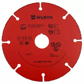 круг отрезной WURTH по дереву для УШМ 125x22,23мм твердосплавный
