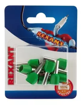Наконечник Rexant 06-0412-A штыревой втулочный изолированный F-14 мм 2х6 мм2 (НШВи(2) 6.0-14/НГи2 6,0-14) зеленый упак.10 шт