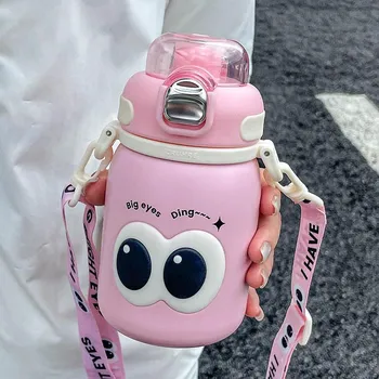 Kawaii детский термос, милый студенческий термос для детского сада, портативный термос для мальчиков и девочек, изоляционная чашка для питья с соломинкой Without 3D Stickers