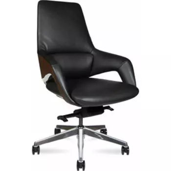 Офисное кресло NORDEN Шопен LB FK 0005-B black leather черная кожа / алюминий крестовина