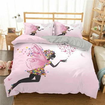 Пододеяльник в романтическом стиле с изображением феи и крыльев, комплект постельного белья для женщин, декор с летающими бабочками, пододеяльник EU single(135x200cm)