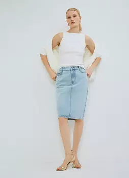 Джинсовая юбка миди, Голубой