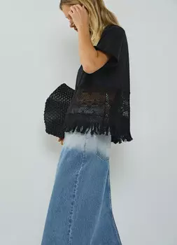 Футболка с кружевом и бахромой, Черный
