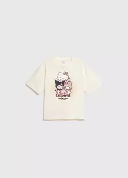Футболка с принтом Hello Kitty для девочек, Белый