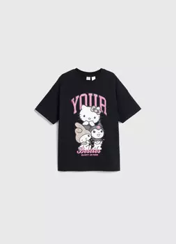 Футболка с принтом Hello Kitty для девочек, Черный