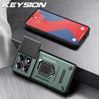 KEYSION противоударный бронированный чехол для Xiaomi 14T Pro 5G слайдер камера защитное кольцо подставка телефон задняя крышка для Xiaomi 14TPro 14T 5G for Xiaomi 14T фиолетовый