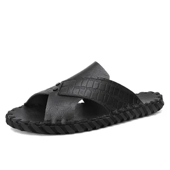 Fashion Fashion Men s Slippers Summer New Non-Slip Handmade Slippers High Quality Designer Casual Shoes Breathable Men Beach Sandals 39 песочный