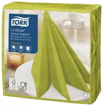 Салфетки бумажные нетканые сервировочные TORK LinStyle Premium, 39х39 см, 50 шт., фисташковые