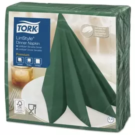 Салфетки бумажные нетканые сервировочные TORK "LinStyle Premium", 39х39 см, 50 шт., темно-зеленые