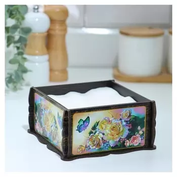 Салфетница квадрат " колибри и нежные розы", 14х14х7,3 см