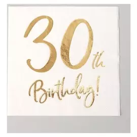 Салфетки бумажные 30 Birthday, белая, 33 × 33 см, набор 20 шт.