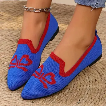 Spring and Autumn Flat Shoes Fashion Leisure Women s Flat Shoes Pointed Knitting Elastic Comfortable Boutique Shoes 2024 36 зелёный