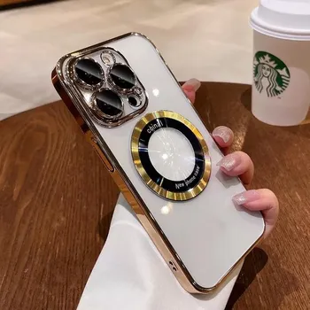 Роскошный прозрачный жесткий чехол для Magsafe для Iphone 14 13 12 11 Pro Max X Xs Xr 7 8 Plus, магнитный чехол для беспроводной зарядки for iphone 11 pro розовый