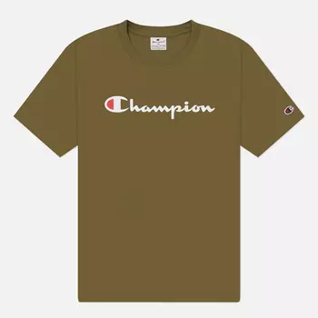 Мужская футболка Champion Big Logo Crew Neck, цвет зелёный, размер XXL