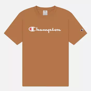 Мужская футболка Champion Big Logo Crew Neck, цвет коричневый, размер L