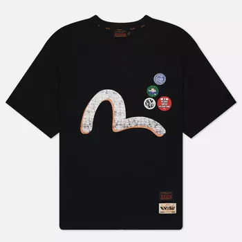 Мужская футболка Evisu Seagull & Slogan Misty Print Multi Logo Badges, цвет чёрный, размер XL