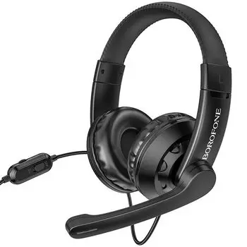Проводная гарнитура Borofone BO102 Amusement, Jack 3.5mm/USB, черный (BO102)
