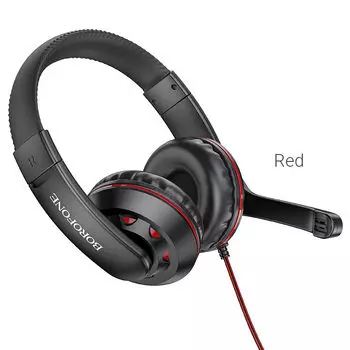 Проводная гарнитура Borofone BO102 Amusement, Jack 3.5mm/USB, черный/красный (BO102 )