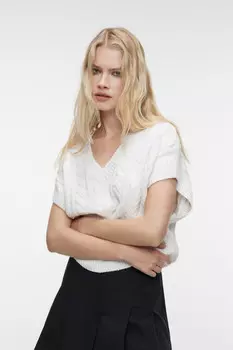 Жилет oversize вязаный хлопковый с узором в косичку