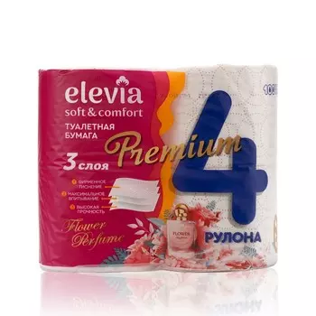 Туалетная бумага Elevia Premium 3х-слойная " Flower perfume " 4шт
