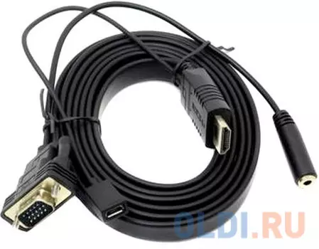 Кабель-переходник HDMI(M)+microUSB --> VGA_M+audio 1,8м 1080*60Hz, VCOM