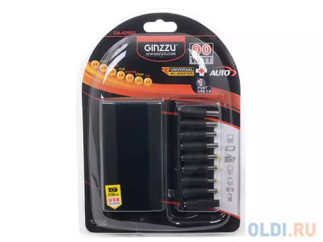 Универсальный адаптер питания для ноутбуков GiNZZU® GA-4290U (avto, 90W, 1xUSB, 12V-24V, 9 DC-IN)