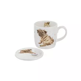 Кружка с подставкой Royal Worcester "Забавная фауна", "Любимый мопс" 310мл, костяной фарфор