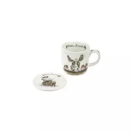Кружка с подставкой Royal Worcester "Забавная фауна", "Осёл и малиновка" 310мл, костяной фарфор