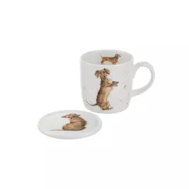 Кружка с подставкой Royal Worcester "Забавная фауна", "Такса" 310мл, костяной фарфор