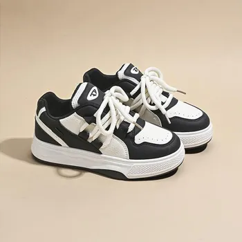 Platform white shoes women s 2025 new height-increasing versatile casual board shoes niche retro contrasting sports dad trendy shoes 35