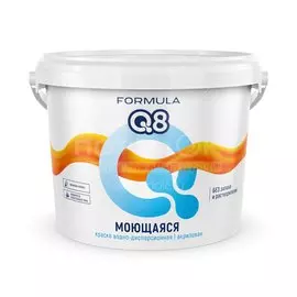 Краска воднодисперсионная, Formula Q8, акриловая, универсальная, моющаяся, влагостойкая, матовая, белоснежная, 5 кг
