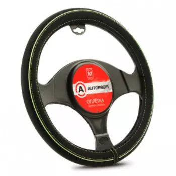 Оплётка руля AUTOPROFI, синтетический нубук AP-2020 BK/GREEN (S)