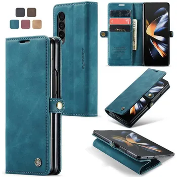 Полная защита кожаная сумка для телефона чехол для Samsung Galaxy Z Fold4 Zfold4 Fold 4 5g чехол с карманом для карт для Samsung Fold4 for Samsung Z Fold 4 вино красного