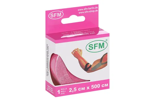 Лента кинезиологическая SFM-Plaster на хлопковой основе 2.5 см х 500 см, розовая
