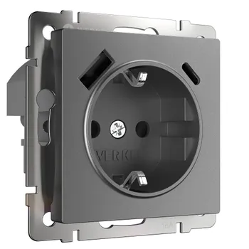 Розетка Werkel встраиваемая графит матовый со шторками с USB-A/ Type-C (a063106)