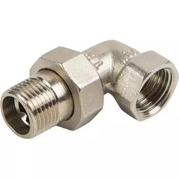 Сгон угловой Valtec, американка, внутренняя-наружная резьба, 1/2", никелированная латунь
