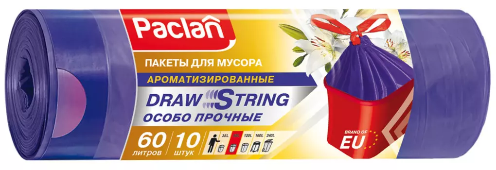 Мешки д/мусора Paclan Aroma с завязками 60л 10шт